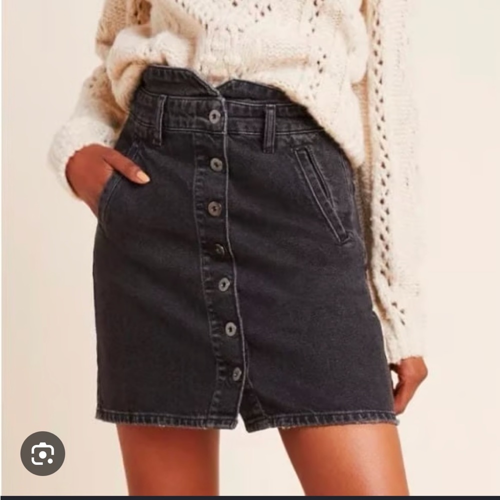 Pilcro Black Button-Front Denim A-Line Skirt- Size 4